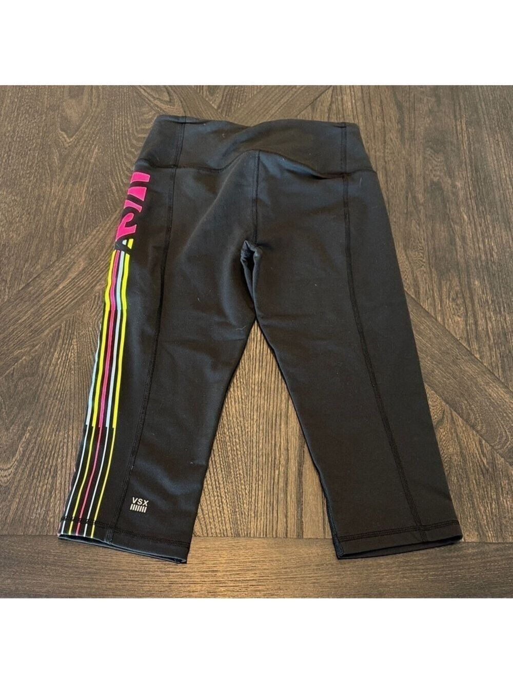 Victoria's Secret Black Crop Leggings Colorful Stripes